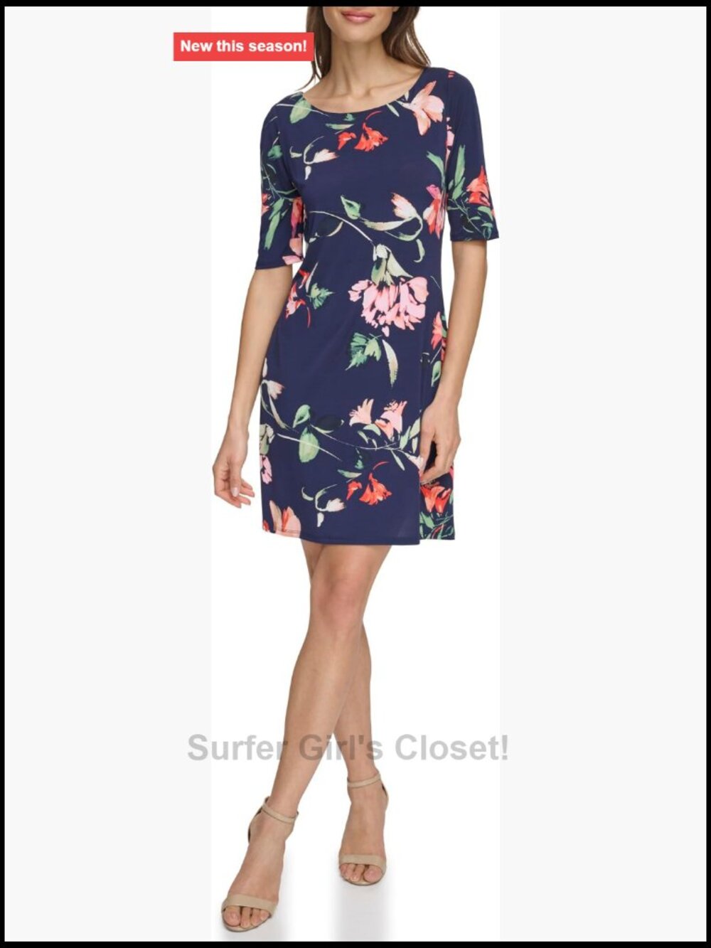 Women's 1/2 Sleeve Round Neck Knit Mini Dress Sheath Work Dress